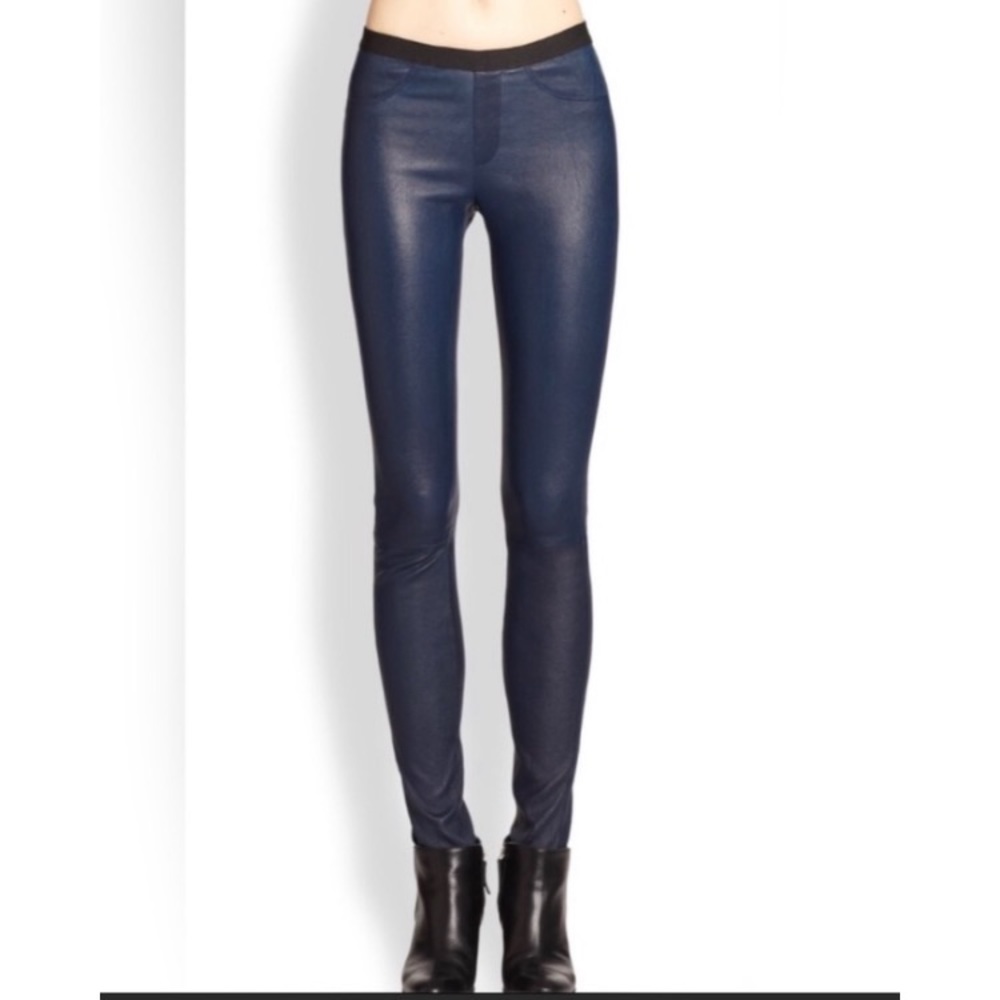 Helmut Lang Navy Leather Leggings